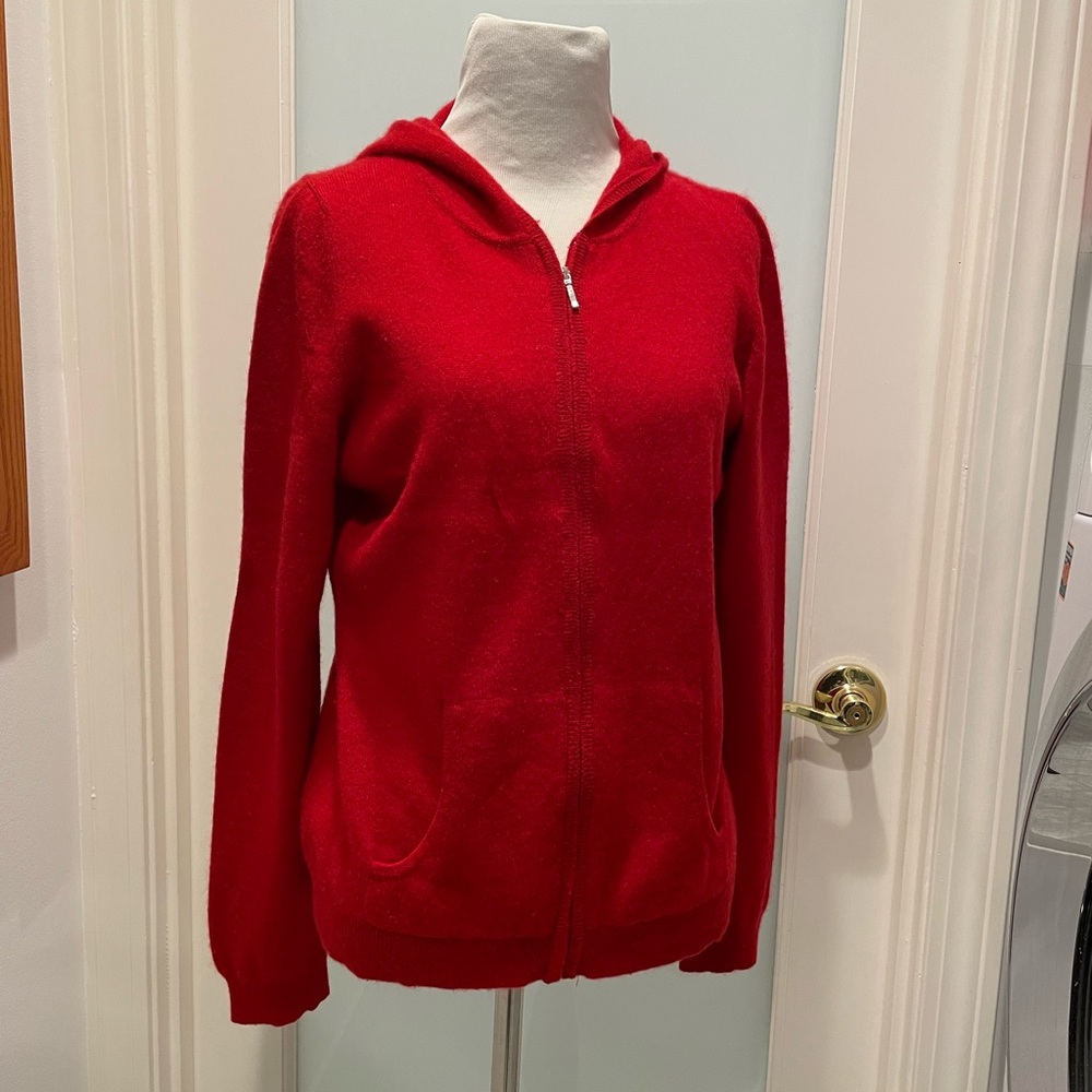 Charter club Cashmere red hoodie zip front